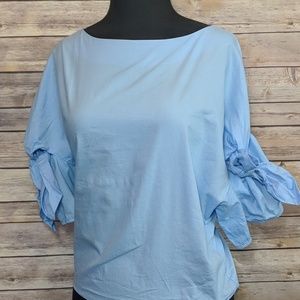 TopShop Blue Tie Shoulder Top